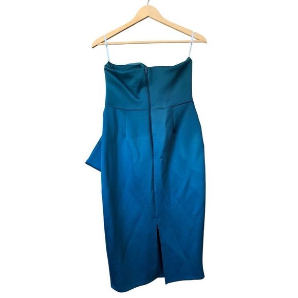 ASOS Bandeau Fold Bow Front Scuba Midi Dress Dark Green Size 10 - Picture 2 of 8